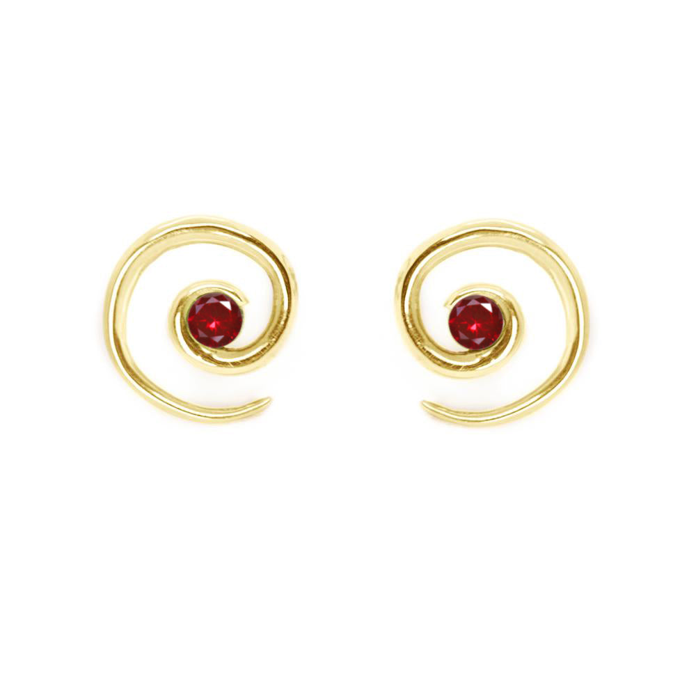 Yellow Gold Vermeil Spiral Ruby Earrings - Augustine Jewels