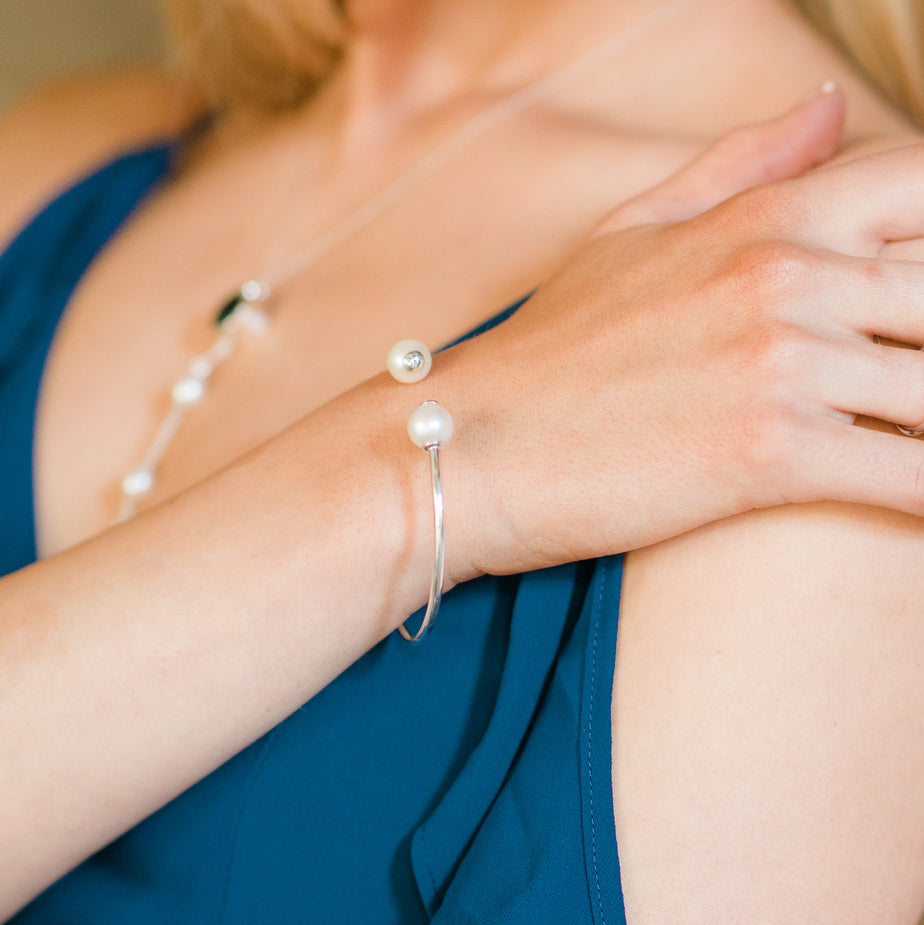Double Pearl Silver Bangle | Augustine Jewels | Bangles and Bracelets
