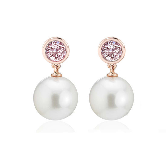 9ct Rose Gold Morganite & Pearl Drop Earrings | Augustine Jewels | The Pearl Collection | Pearl Jewellery