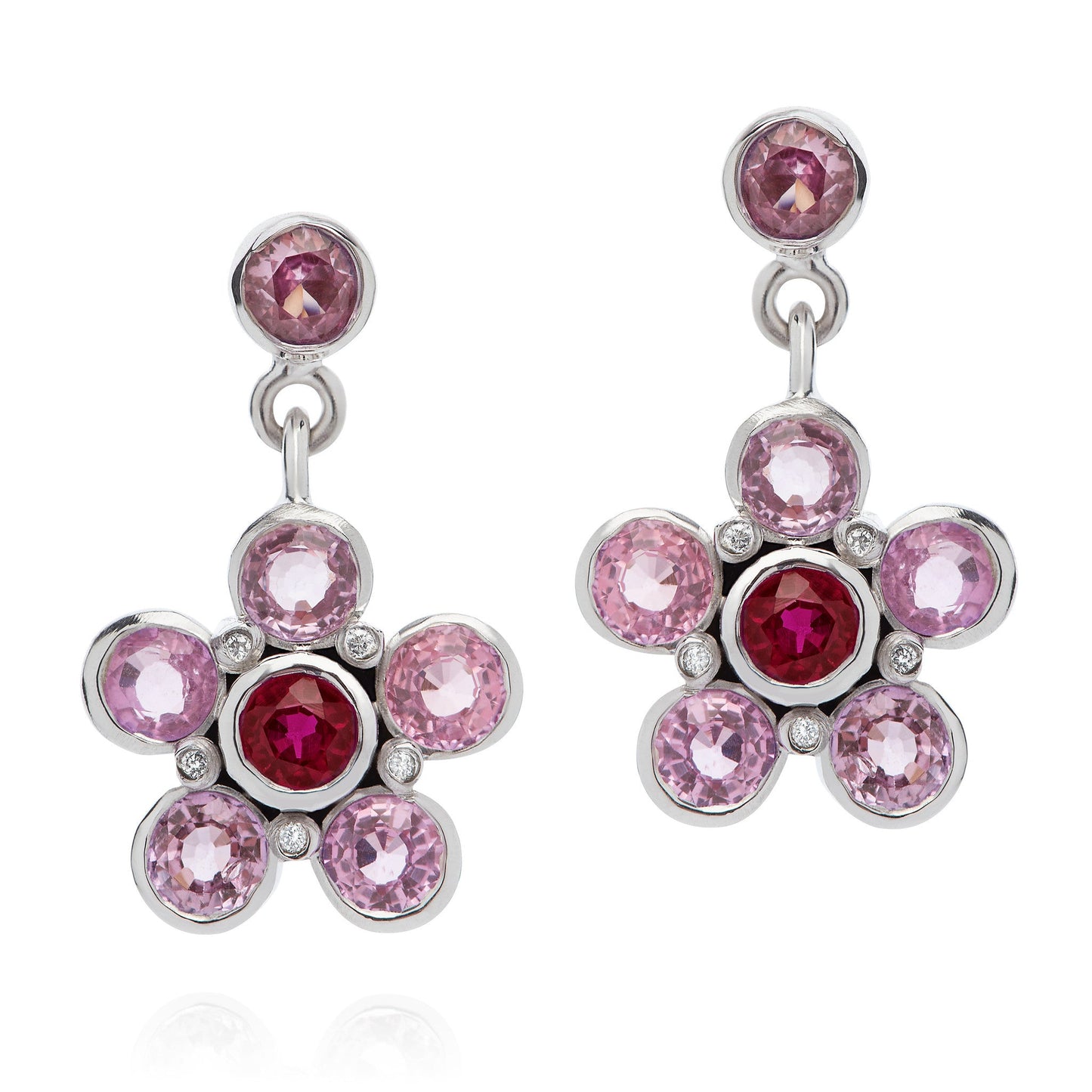 Pink Sapphire, Ruby and Diamond Earrings  - Augustine Jewels