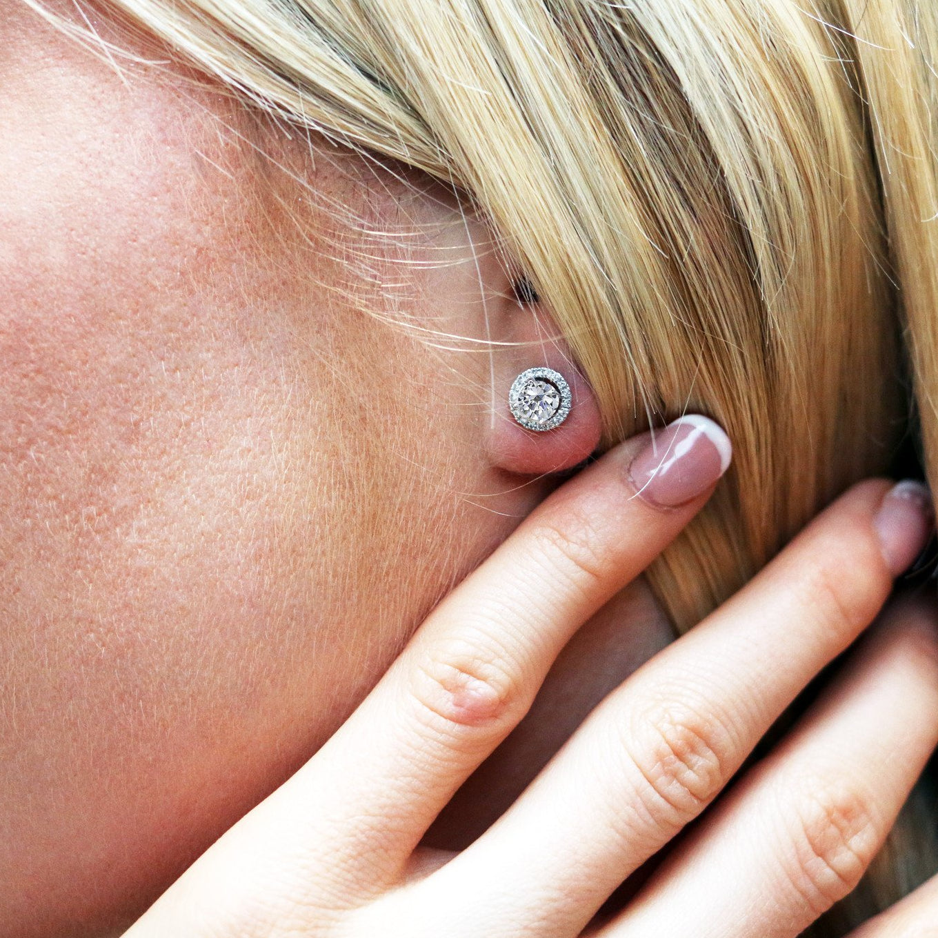 18ct White Gold Diamond Halo Studs - Augustine Jewels