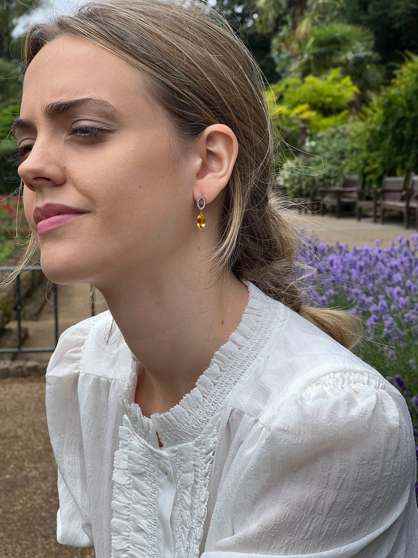 citrine and diamond drop earrings | Augustine Jewels | English Gardens Collection | Gemstone