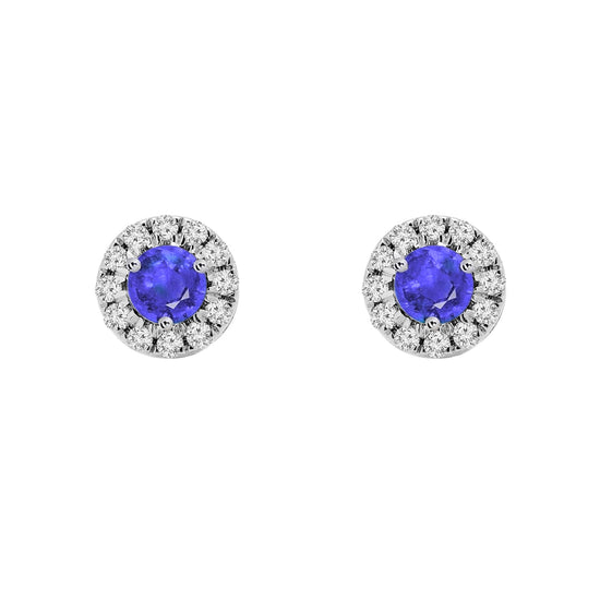 Load image into Gallery viewer, Birthstone Halo Earrings - Tanzanite
