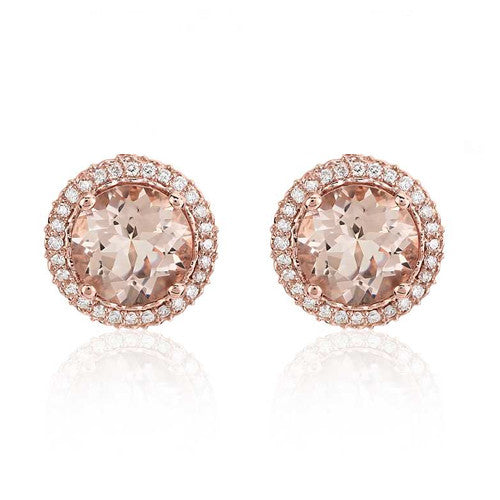 9ct Rose Gold Morganite Halo Studs | Augustine Jewels | The Venitian Collection